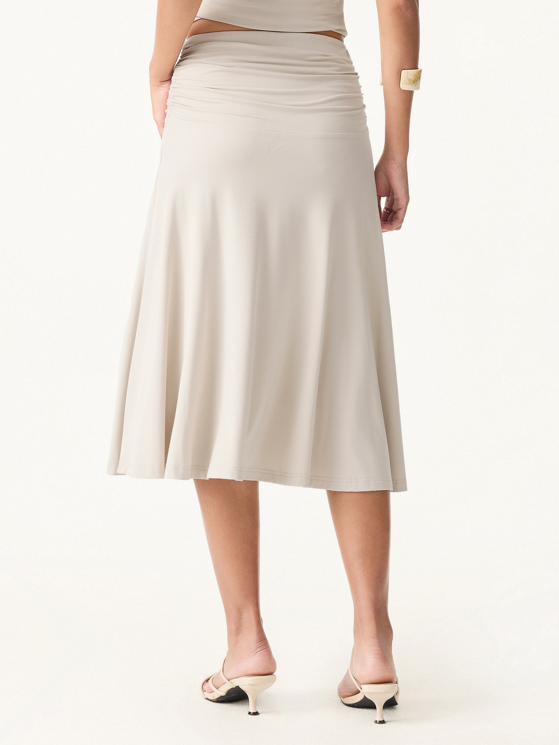 Women's Versatile Fabric Bra Top & Side Ruched A-Line Midi Skirt | Stylish Two-Piece Set 2