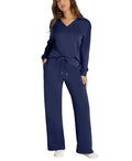 Women's Viscose Two-Piece Set | Stylish V-Neck Long Sleeve Top and Wide-Leg Pants 0